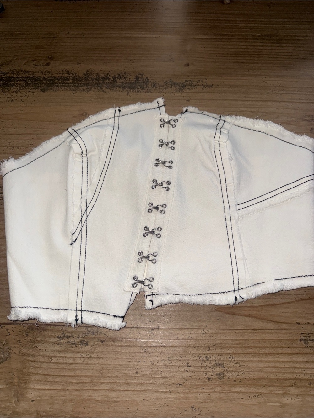 Urban Outfitters Cream Corset Crop Top with Black Contrast Stitching